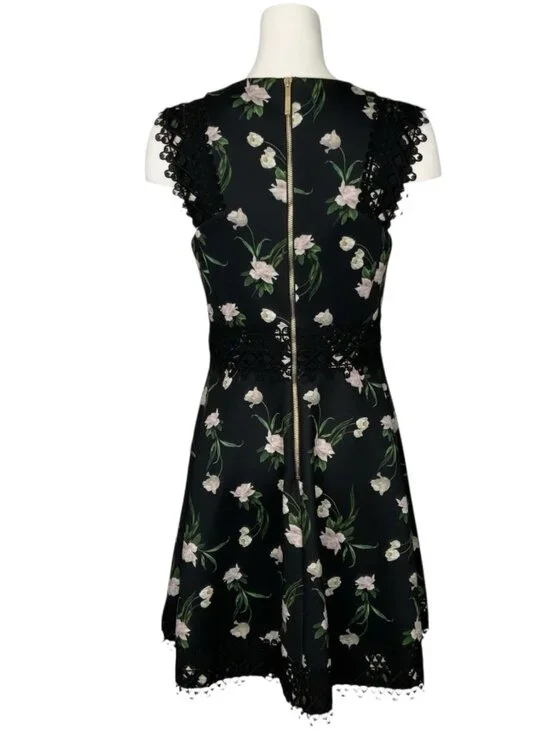 Ted Baker Nolla Printed Skater Dress 3 US/M Black Floral - Picture 2 of 15